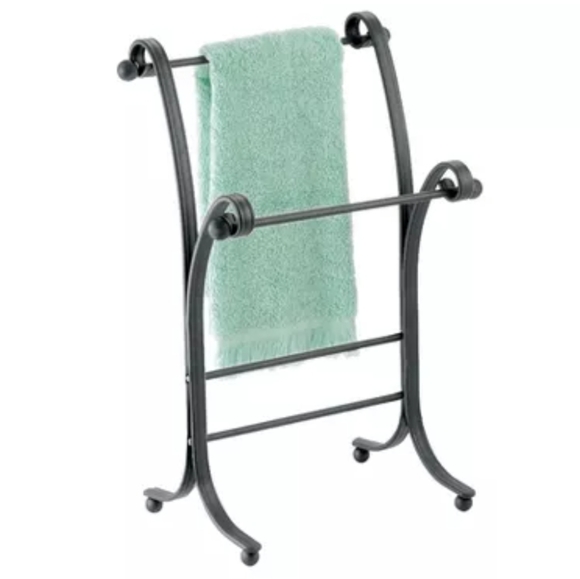 mDesign Bath Mdesign Black Metal Scroll Fingertip Towel Holder Rack